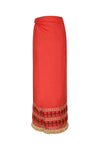 Guainia Linen Midi Skirt / Red Embroidered