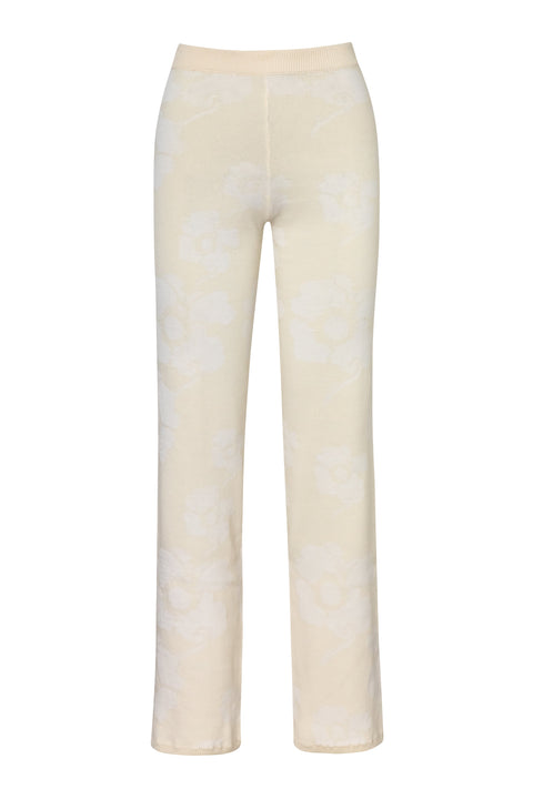 Alba Knit Cotton Jacquard Pants / Ivory Maxi Flowers
