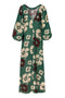 Saman Linen Maxi Dress / Emerald Green Maxi Ivory Flowers