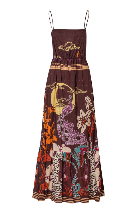 La Polera Cotton Maxi Dress / Brown Moonlight Garden