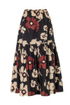 Ornella Cotton Maxi Skirt / Black Maxi Ivory Flowers