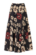 Ornella Cotton Maxi Skirt / Black Maxi Ivory Flowers