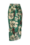 Mapara Cotton Silk Skirt / Emerald Green Maxi Ivory Flowers