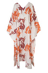 Morena Linen Kaftan / White Lilies In Salmon And Violet