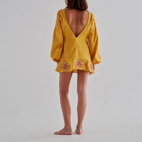 Chacalaca Cotton Mini Dress / Mustard