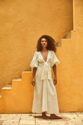 Ermita Wrap arround Cotton Midi Dress / Ivory