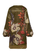 Hojarasca Silk Mini Tunic Dress / Olive Moonlight Garden