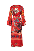 Hojarasca Silk Midi Tunic Dress / Red Moonlight Garden*exclusive