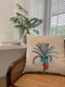 Blue Palm Tree Embroidered Cushion Cover / Ivory Blue Palm
