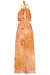San Agustin Pleated Silk  Midi Dress / Pink Garden