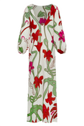 Saman Embroidered Maxi Linen Dress / Fuchsia Garden