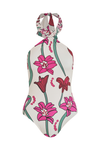 Torre Del Cielo Embroidered One Piece / Beige Fuchsia Flowers