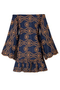 Mexico Lindo Cotton Embroidered Mini Dress / Dark Blue